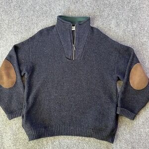 Vintage REI Sweater Mens Large Blue Wool 1/4 Zip Mock Neck Elbow Patch Knit USA